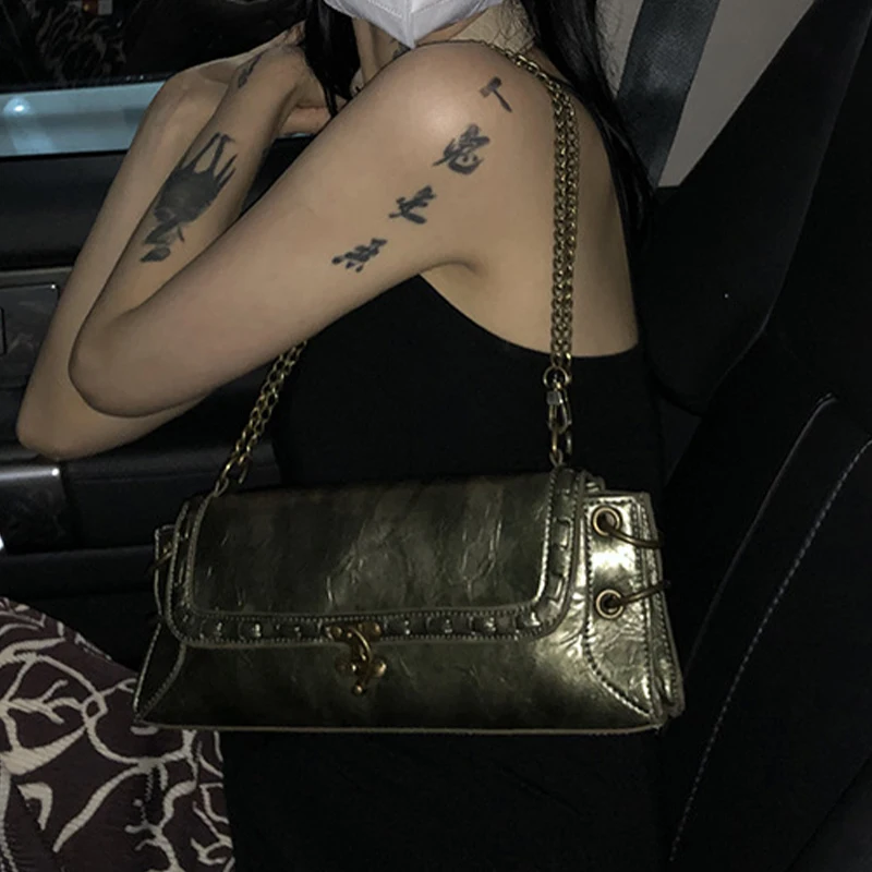 Women's Designer Vintage Shoulder Bags High Quality Luxury Subculture Lock Bronze Gold Square Handbags and Wallets Women's Trave