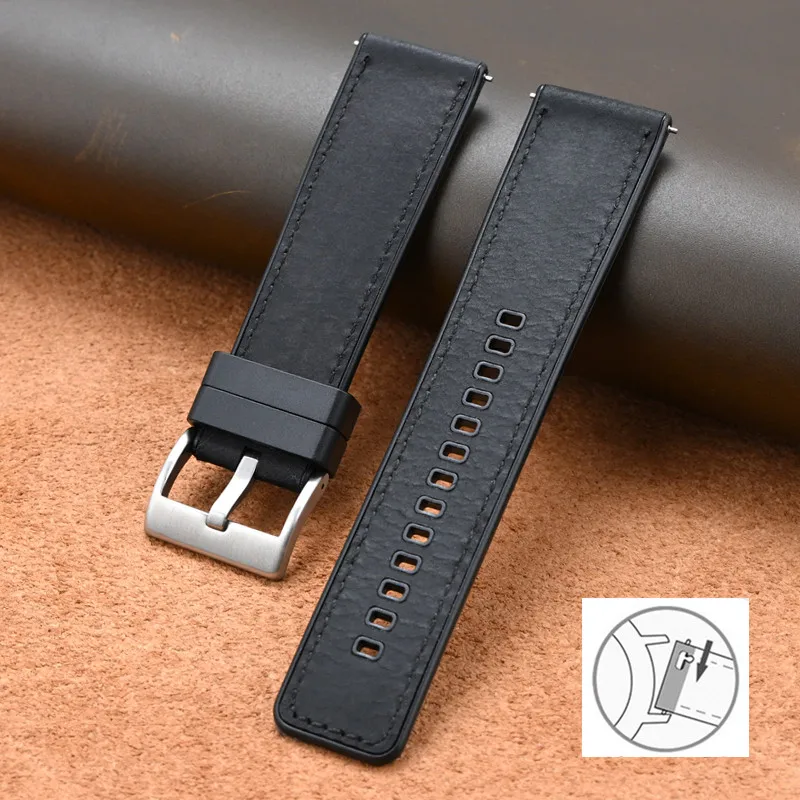 Vintage Crazy Horse Leather & Rubber Waterproof Quick Release Strap - Universal Retro Watch Band