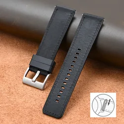Vintage Crazy Horse Leather & Rubber Waterproof Quick Release Strap - Universal Retro Watch Band - 20mm (Black silver)