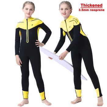 Thermal Full Wet Suits for Girls,Long Sleeve Anti-UV One-Piece Kids Wetsuits,3.5mm Neoprene,Thick Warm Swimming Surfing Wear 1