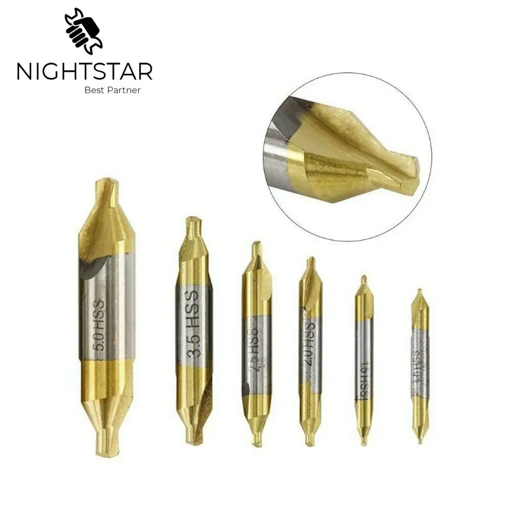 6Pcs Center Drill Bit Set HSS TiN Coated Automatic Hole Drill Hole Cutter 1.0-5.0mm 60 Degrees Woodworking Tools