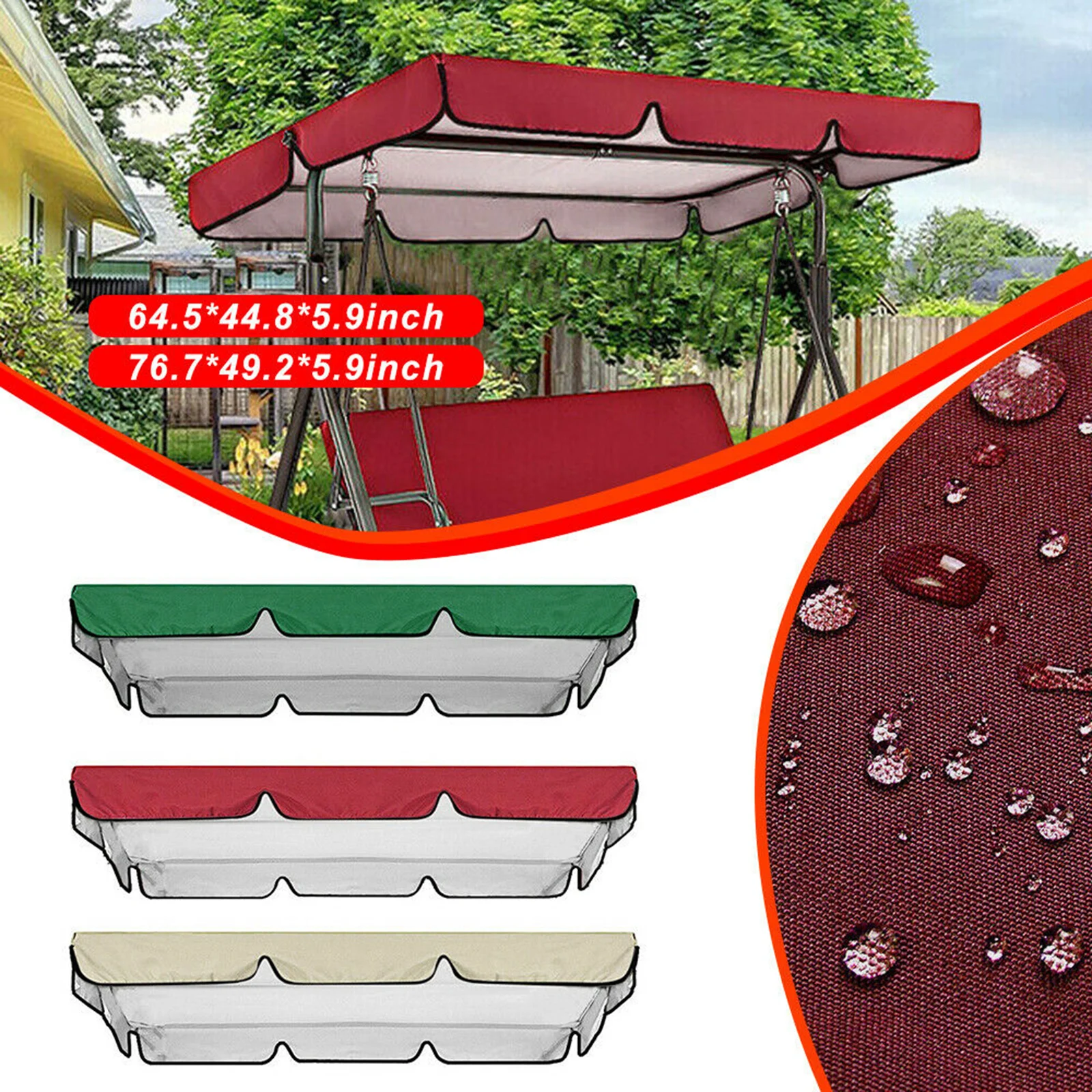 Swing Top Seater Garden Swing Chair Sun Protection Top Cover Replacement Awning for Outdoor Garden Porch swing cover