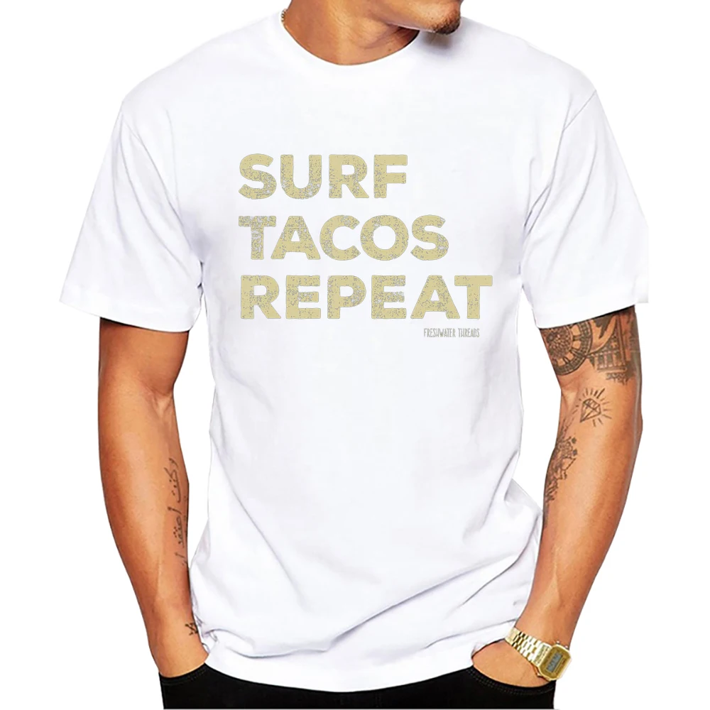 T-shirt basique Teehub pour homme, imprimé Surf Tacos Repeat, manches courtes, t-shirt Haruku_voghion.com