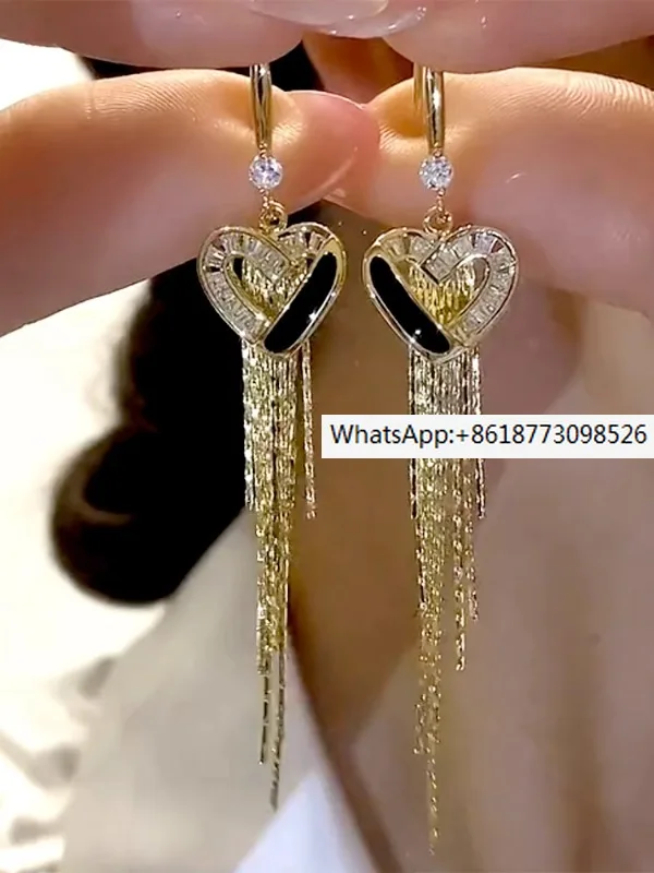 

2023 Popular Super Immortal Earrings Hong Kong Style Noble Zircon Simple and Slim, Fashionable and Caring Tassel Earrings Gold