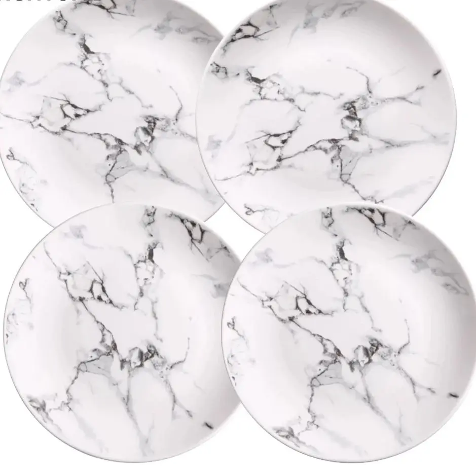 4 Pcs Set 6 Or 8 Or 10 Inch Marble Dinner Plates Ceramic Tableware Dinner Set Marble Dinnerware