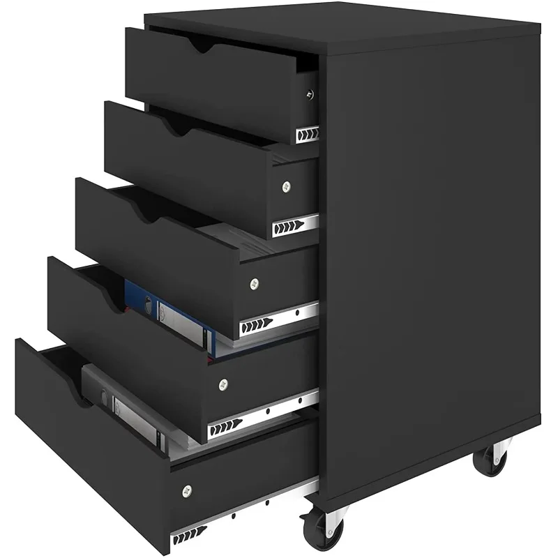 

5-Drawer Wooden File Cabinet Chest Mobile Organizer Office Storage for Office Room,Black