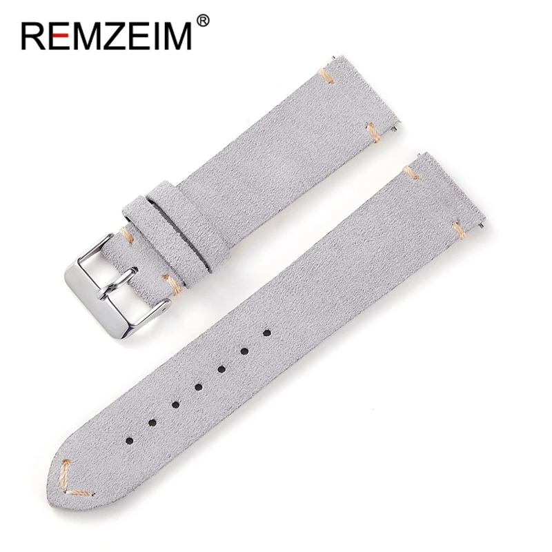 Vintage Handmade Soft Suede Leather Watch Band with Retro Stitching