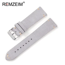 Vintage Handmade Soft Suede Leather Watch Band with Retro Stitching - 20mm (Gray)