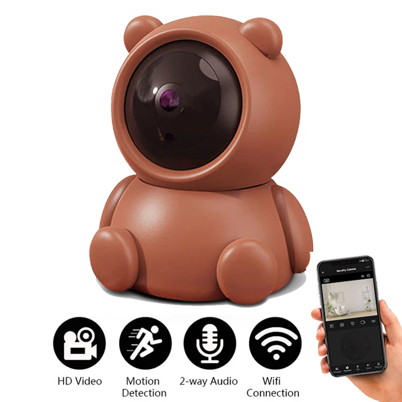 

1080P Wifi IP Camera Cartoon Bear Mini Camera Wireless Two Way Audio Motion Tracking P2P H.265 CCTV Surveillance Security Camera