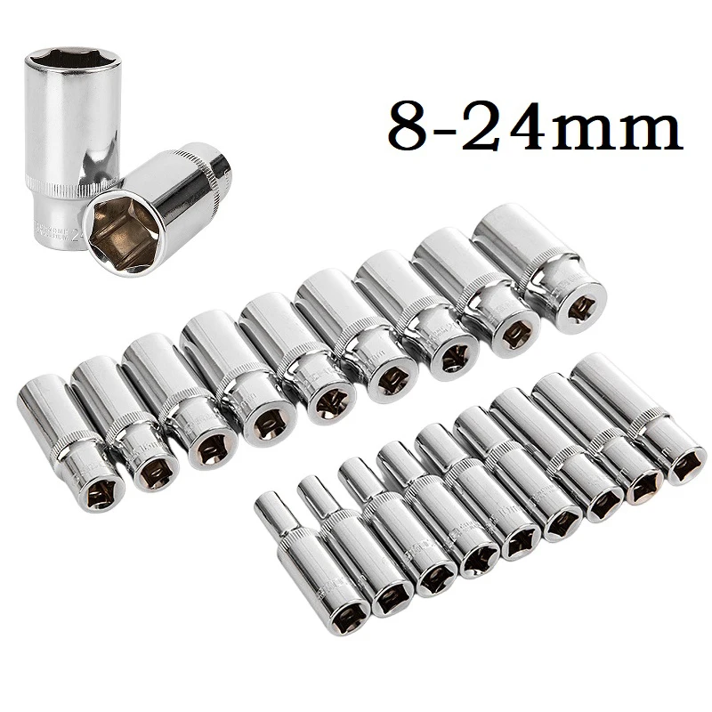 1pc 3/8inch Deep Socket Adapter Medium Fly Sechs kant lange Steckschlüssel köpfe Chrom-Vanadium Stahl Ratschen schlüssel Adapter 8-24mm