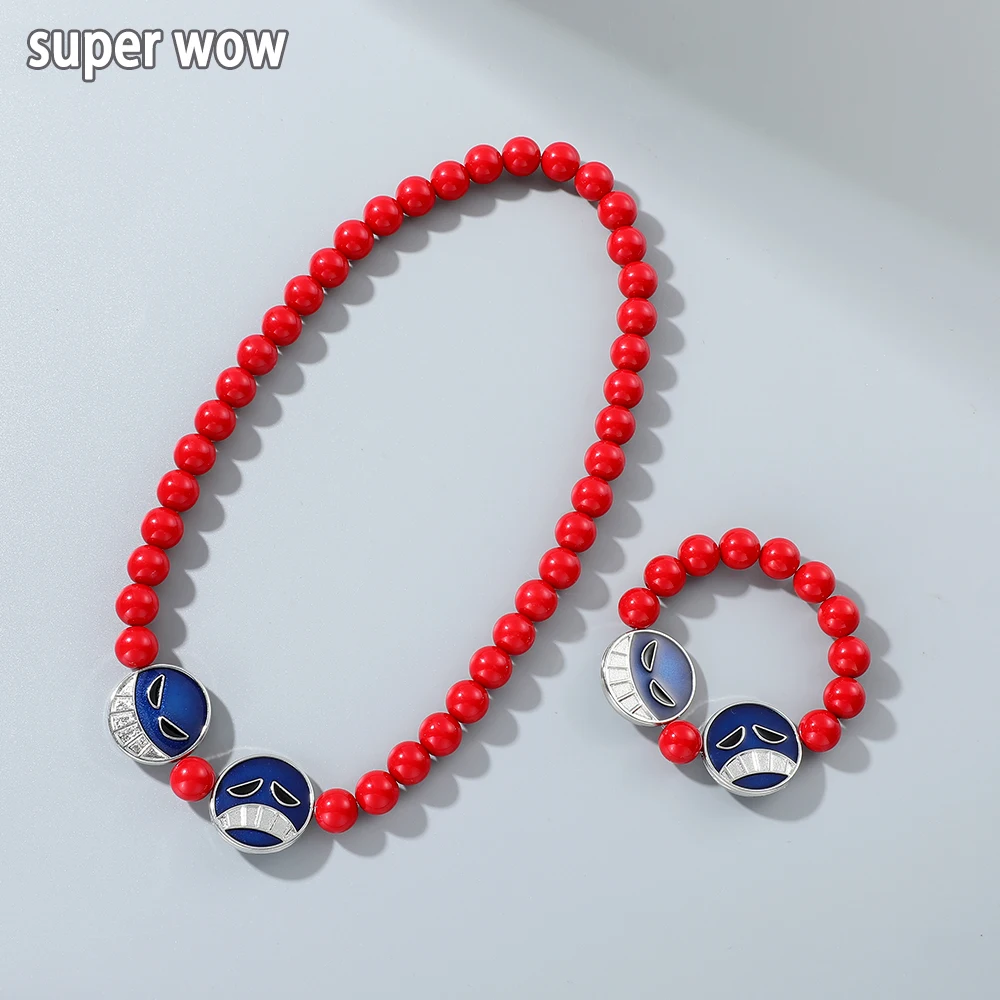 Portgas D Ace Collana Rufy Red Beads Collana Bracciale Cosplay Neck Accessori Per Uomo Choker Kolye Whitebeard Jewelry