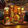 DIY Wooden Book Nook Shelf Insert Kit Chinese Street View Bookends Miniature Building Kits Bookshelf Doll Houses Friends Gifts 2