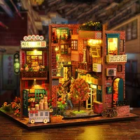 DIY Wooden Book Nook Shelf Insert Kit Chinese Street View Bookends Miniature Building Kits Bookshelf Doll Houses Friends Gifts 2