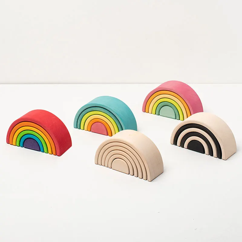 Wooden Rainbow Building Blocks Stacking Game for Kids
