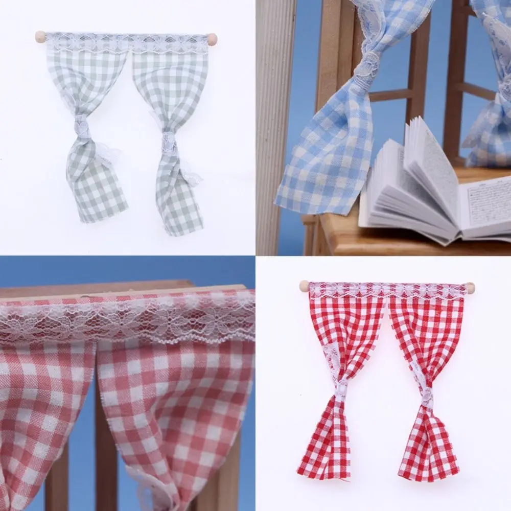 For OB11 Dollhouse Miniature Curtain Flower Curtain 1/12 Scale Dollhouse Decor Accessories Lattice Model Furniture