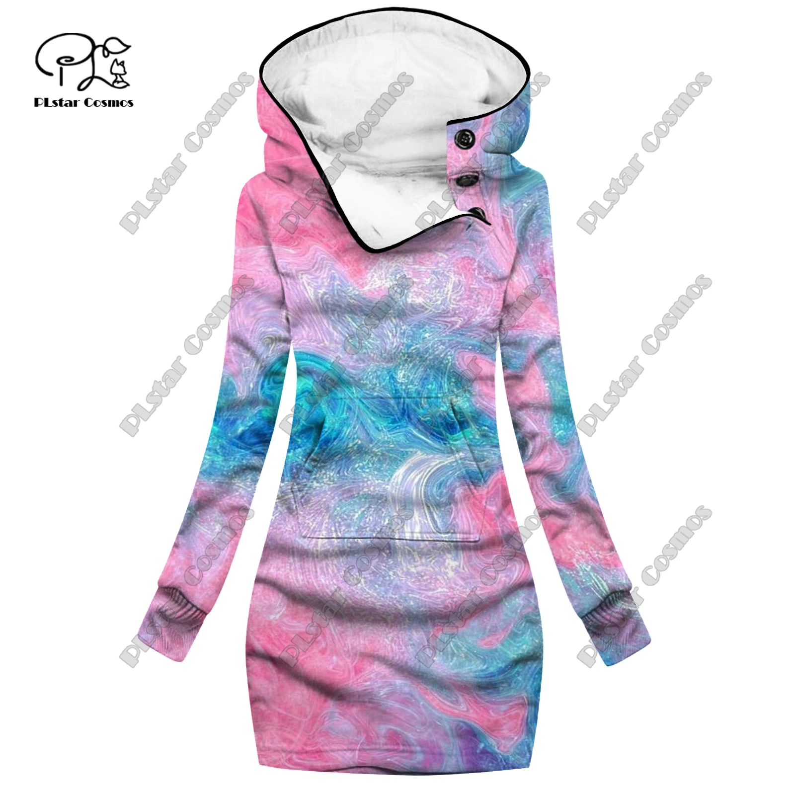 PLstar Cosmos 3D printing women's colorful quicksand landscape gradient pattern open-top sweater dress casual slimming series J3