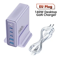 Toocki 140W GaN 5 - in - 1 Desktop Fast Charger with LED Display - EU Purple