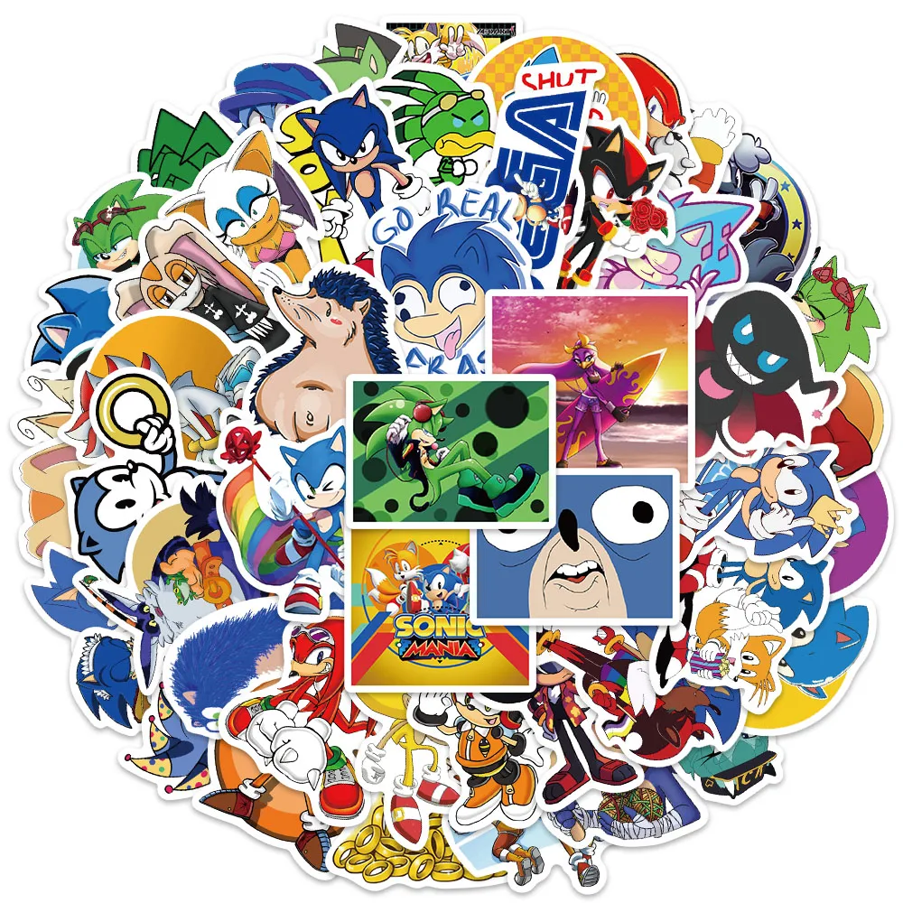 thumbnail image 1 of 50 piezas/juego de pegatinas de dibujos animados de Sonic, erizo, juguetes de anime, pegatinas de grafiti de dibujos animados para botellas de agua, portátiles, equipaje, 1 of 5