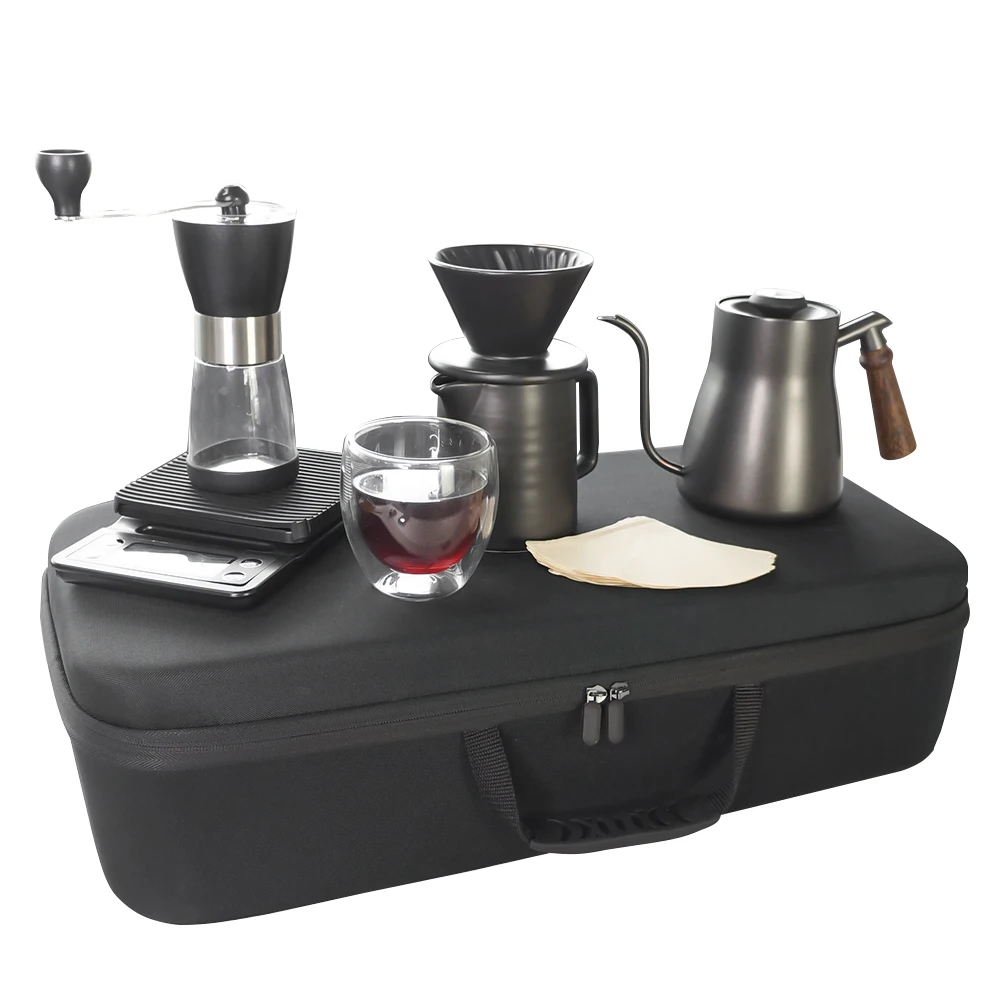 

Outdoor travel pour-over coffee set Manual Coffee Maker Set with Pour Over Coffee Kettle Grinder Cup Filter