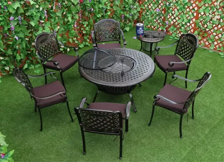 Giá tốt sang trọng hiện đại hiên ngoài trời đồ nội thất bằng nhôm đúc mọi thời tiết bộ bàn ăn