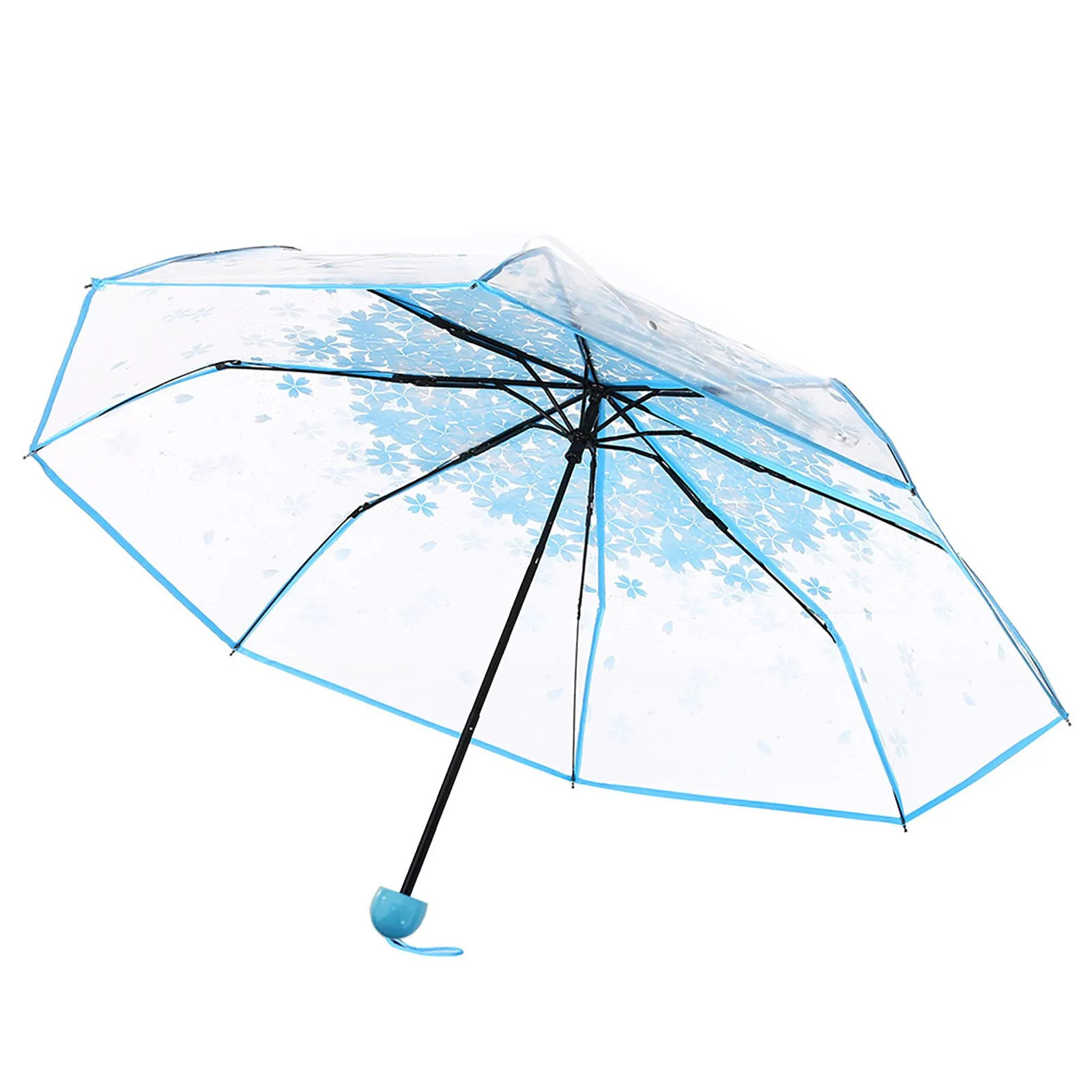 Three Fold Umbrella Women Transparent Clear Cherry Blossom Mushroom Sakura Folding Sunshade Rain Umbrella Folding Travel Umbrell folding umbrella