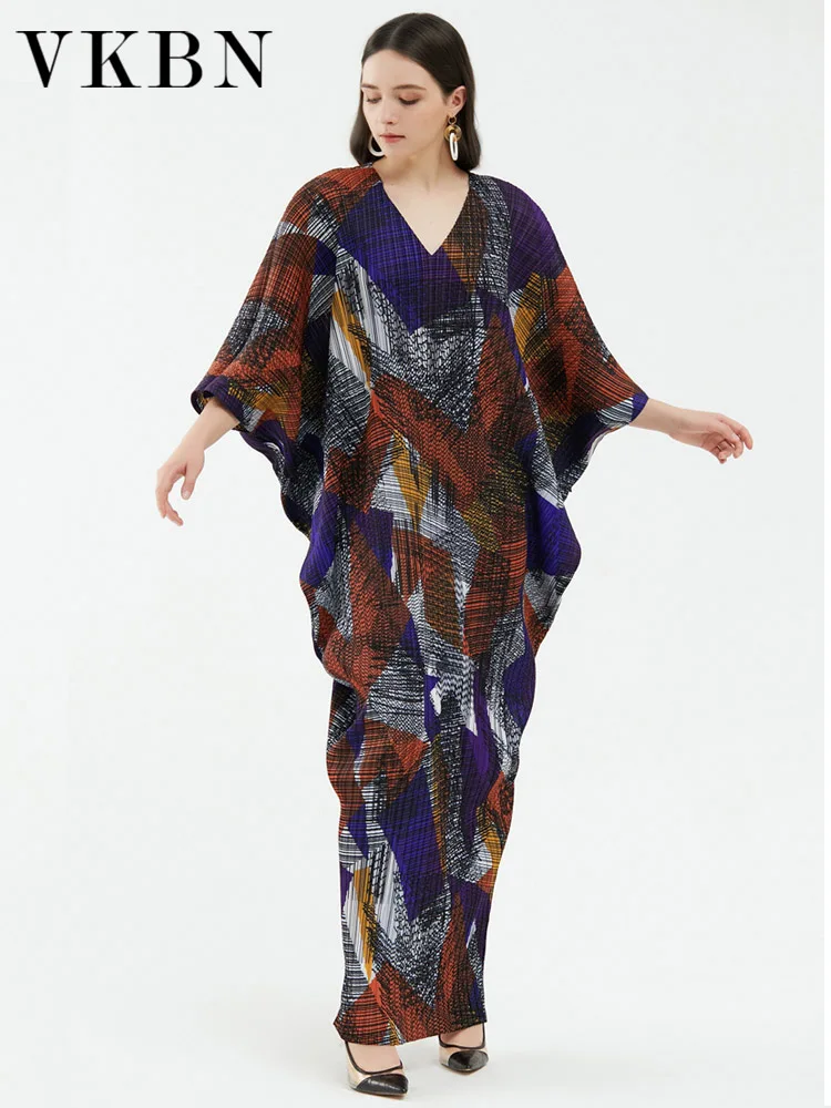 

VKBN Summer Dress Woman Party Night Ruched Fabric Elegant Printing Vestidos De Fiesta Maxi Fashion Dresses for Women