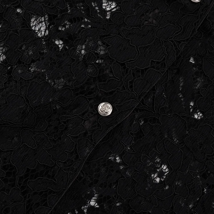 Lace Hollow Out Printed 2 Piece-Set Trousers Female See-Through Sexy See-Through Shirts And Fashion Women's Pants Outfits