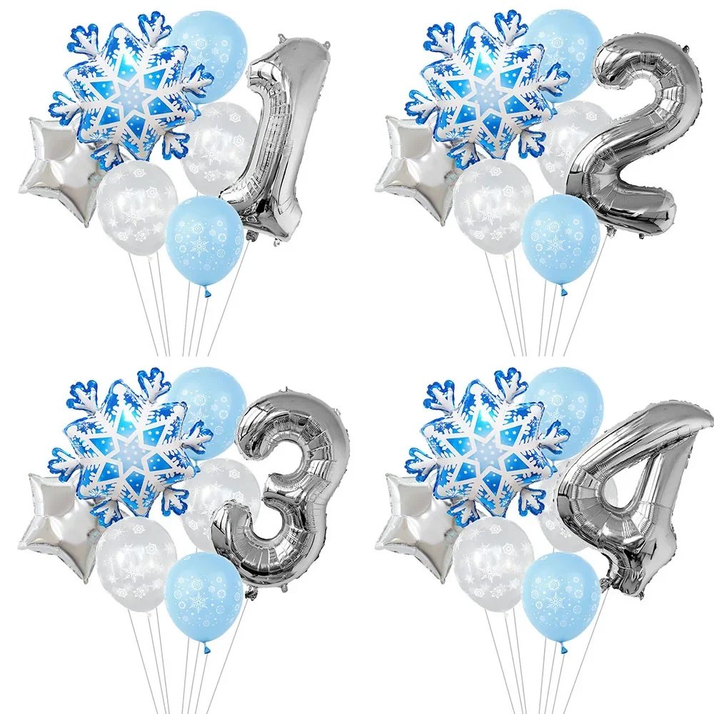 7 Stück Schneeflocken 32 Zoll Nummer 1-9 Folienballon-Set Winter Schneeflocke gefrorene Themenballons Geburtstagsfeier Feiertagsdekorationen