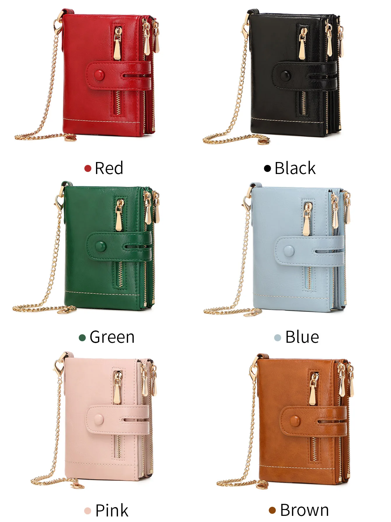 Women's High-Quality PU Leather Wallet with Chain - Large Capacity, Short Card Holder, Retro Design