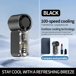 Compact USB Rechargeable Mini Handheld Fan with Digital Display (Black)