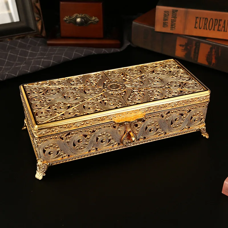 

Rectangular Metal Jewelry Organizer Box Jewelry Chest Trinket Boxes For Women Mother Day Wedding Anniversary Gifts