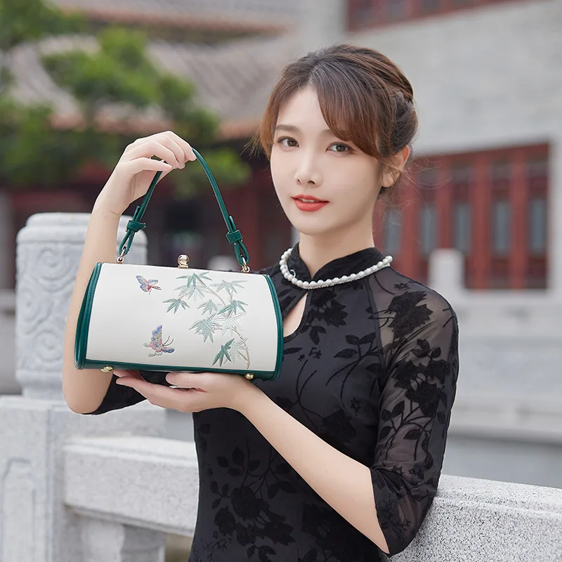 

2024 Chinese Hanfu Bag Retro China Ladies Hand Bags Antique Handbag Vintage Style Dinner Cheongsam PU Leather Embroidery Luxury