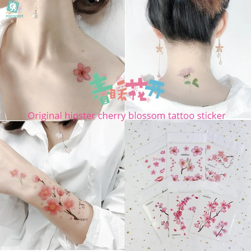 New Waterproof Cherry Blossom Small Fresh Flower Tattoo Fashion Collarbone Arm Temporary Tattoos Sticker Size:105*120mm dkny be delicious fresh blossom 100