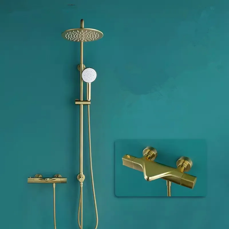 Gebürstetes Gold Badezimmer-Duscharmatur-Set, Wandmontage, Massives Messing, Hochwertige Badewanne Und Dusche