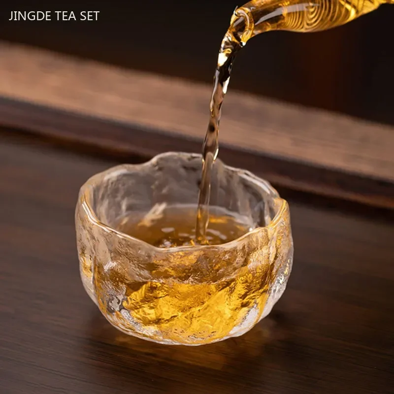 1Pc Japanese Glass Tea Cup Portable Personal Single Cup Tea Set Accessories Lotus Teacup Custom Household Drinkware