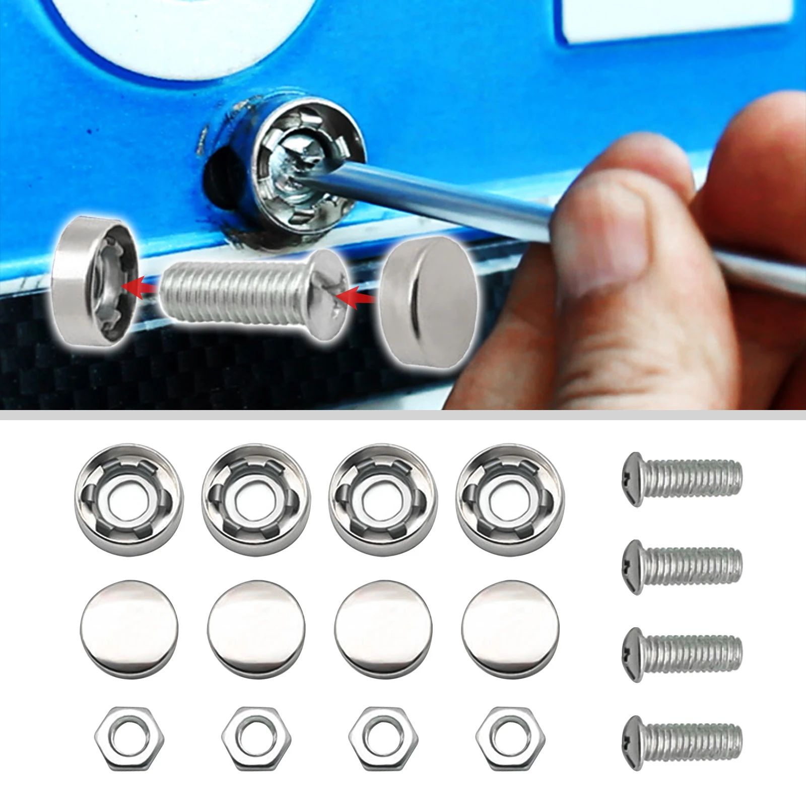 4Pcs/Set Chrome Antitheft Screws Car License Plate Bolts Frame Screw