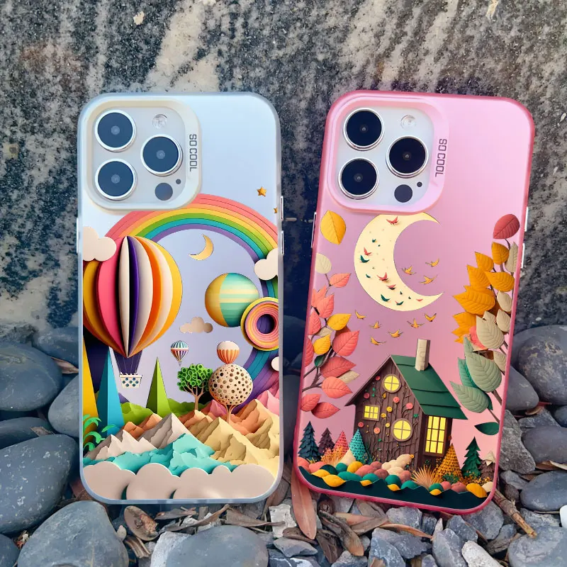 Regenbogen-Illustrations-Kunst-Handyhülle für iPhone 17 16 15 14 Pro Max Plus 13 Mini 12 11 Pro Max Luxuriöse Stoßfeste Laser-Rückabdeckung