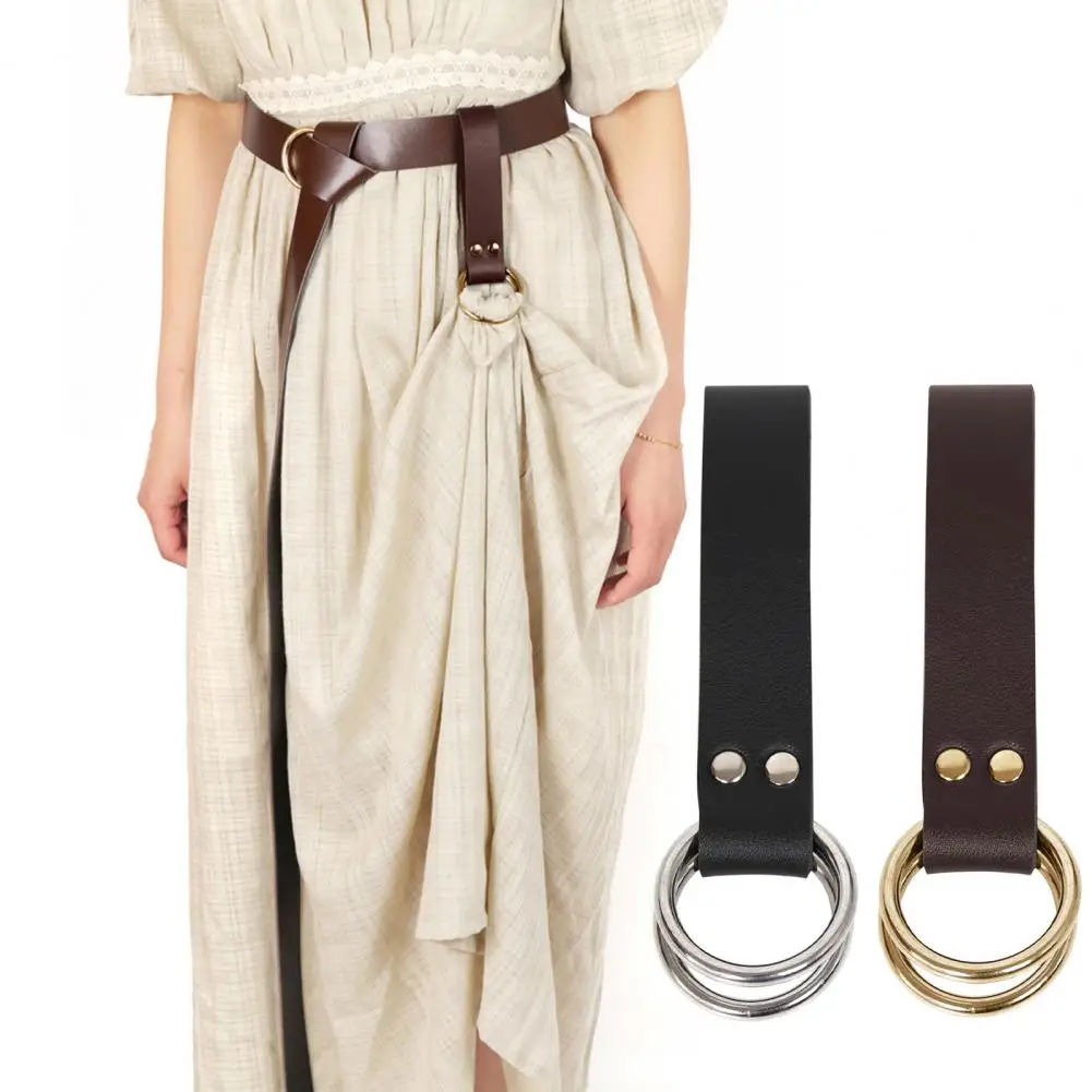 

Skirt Hook Strap Medieval Belt Skirt Hikes Double Ring Faux Leather Loop Renaissance Accessory for Women's Long Dress Fixation