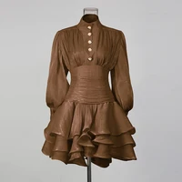 Robe à volants en tissu uni TWOTWINSTYLE, col montant, manches longues, ample, élégante à la française, robes pour femmes, mode automne, nouveauté 5