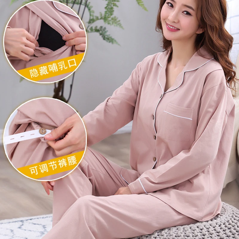 

Spring And Autumn New Pure Cotton Postpartum Nursing Homewear Maternity Pajamas Set Sleepwear And Robe Maternity Clothes Pajama