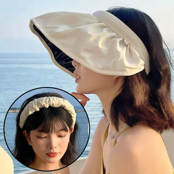 

Summer Shell Sun Hats Women Outdoor Uv Protection Sunscreen Beach Hat Soft Foldable Wide Brim Shades Dual Use Hair Hoop Visors