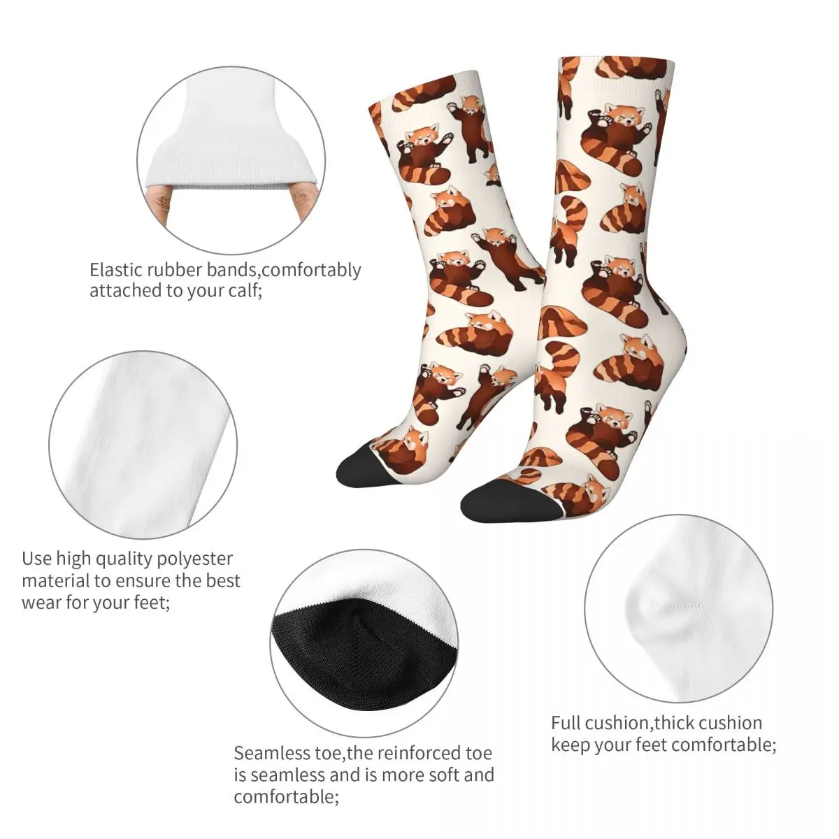 Red Panda Pattern sockings Long Socks Harajuku Comfortable Breathable Happy Gift sockings For Unisex