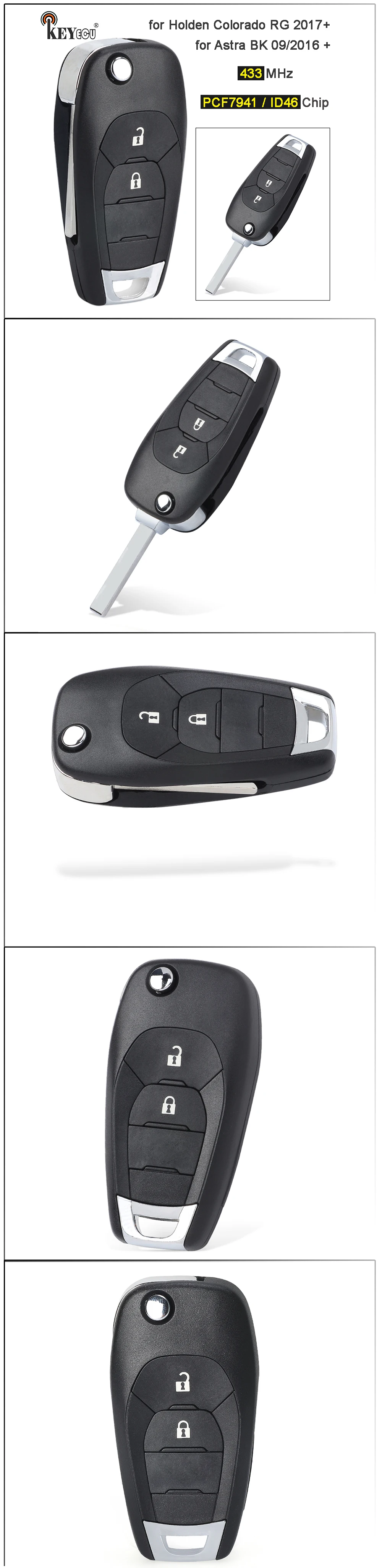 Keyforkess 433MHz PCF7941 / ID46 Chip Flip Remote Key Fob 2 pulsanti per Holden Colorado RG 2017 Astra BK 09/2016 - S0ddafc7428cd4b59adbe700f28022617R