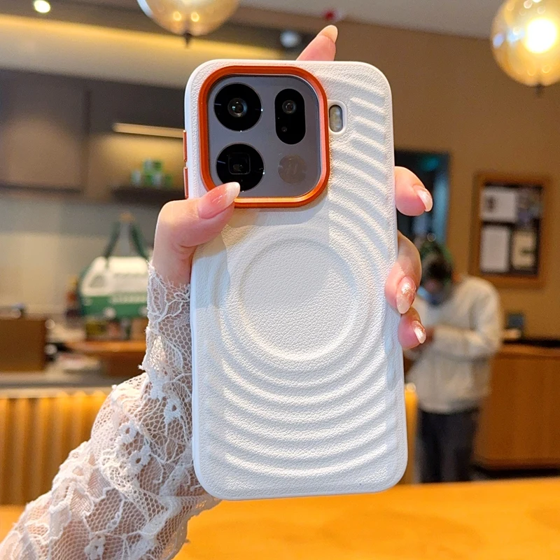 Wave Design Magnetic Wireless Charging Protective Hard PU Phone Case, Compatible with OPPO Find Series