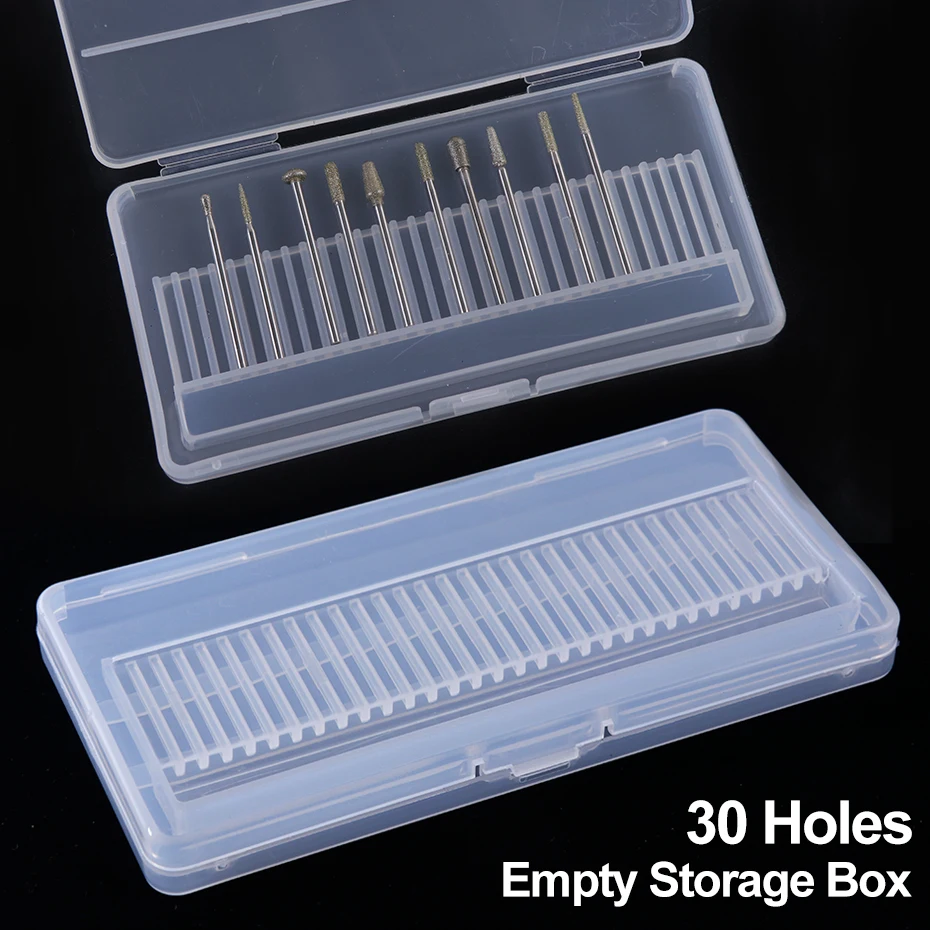 Nail Drill Bits Storage Box Clear Plastic Display Stand Holder Rotary Files Nail Cutters Bit Organizer Case Manicure Tools NFB5 nail storage box