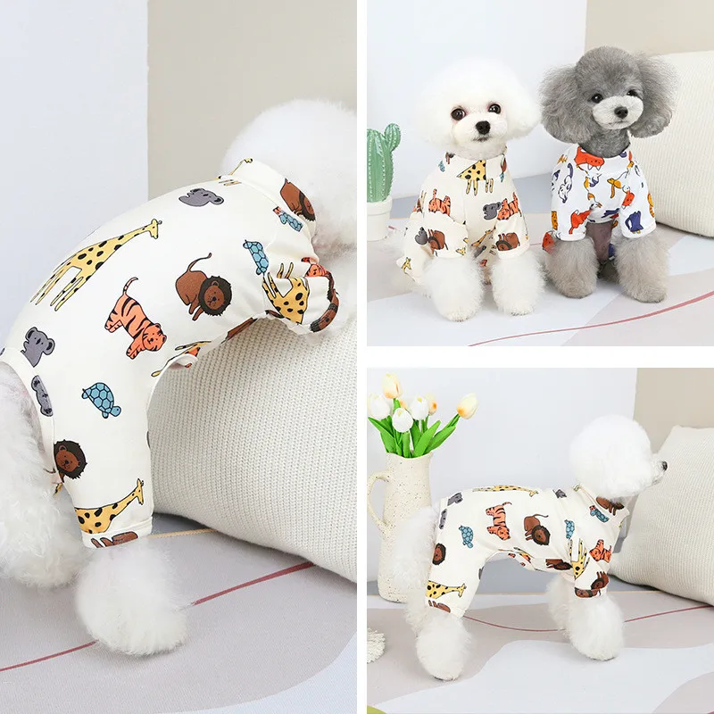 강아지 옷 가을 겨울 프린트 오버올 잠옷 소형견용 치와와 푸들 닥스훈트 점프슈트 강아지 고양이 잠옷 바디슈트 XXL