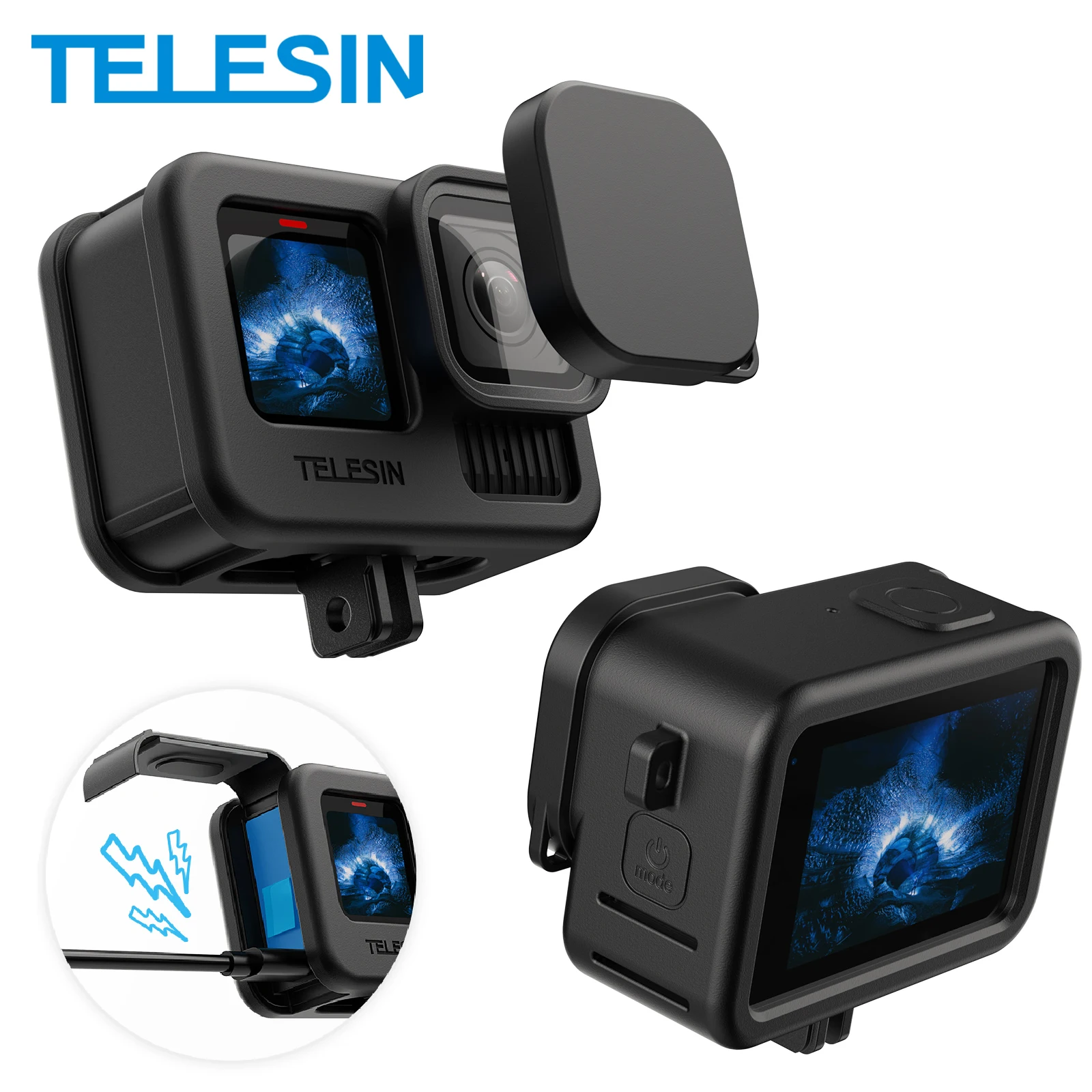 TELESIN silikonhylster til GoPro 13/12/11/10/9 - Beskyttelse og hengsel