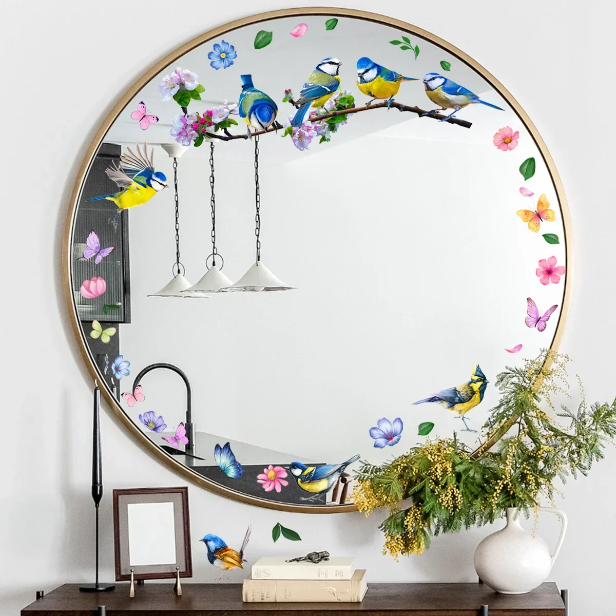 Birds Stickers Window Decor Vinyl Art Spring Flowers Glass Wall Decal for Home Bathroom Kids Room Decoration One Pieces Posters wall stickers window stickers