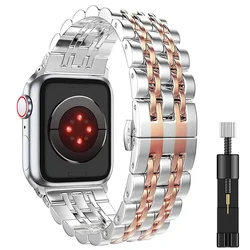 Premium Stainless Steel Metal Watch Strap Replacement Belt, Compatible with Apple Watch for S10-42mm 38 40 41mm (Silver Rose gold B)