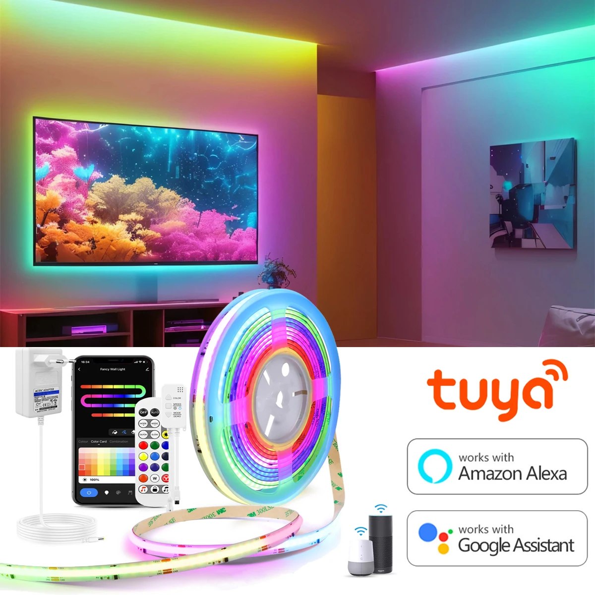 Tuya Smartlife 와이파이 WS2811 IC RGB 밝기 조절 LED 스트..